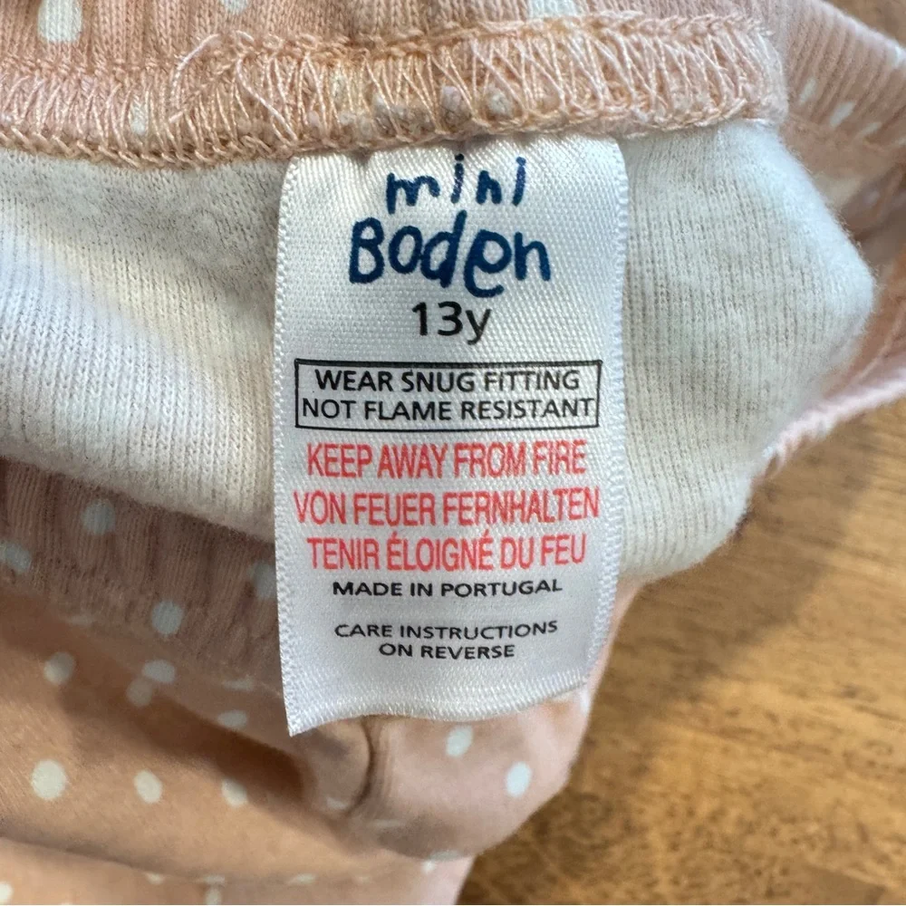 Mini Boden Pajama Set Girls 13Y Pink White Polkadot Cotton